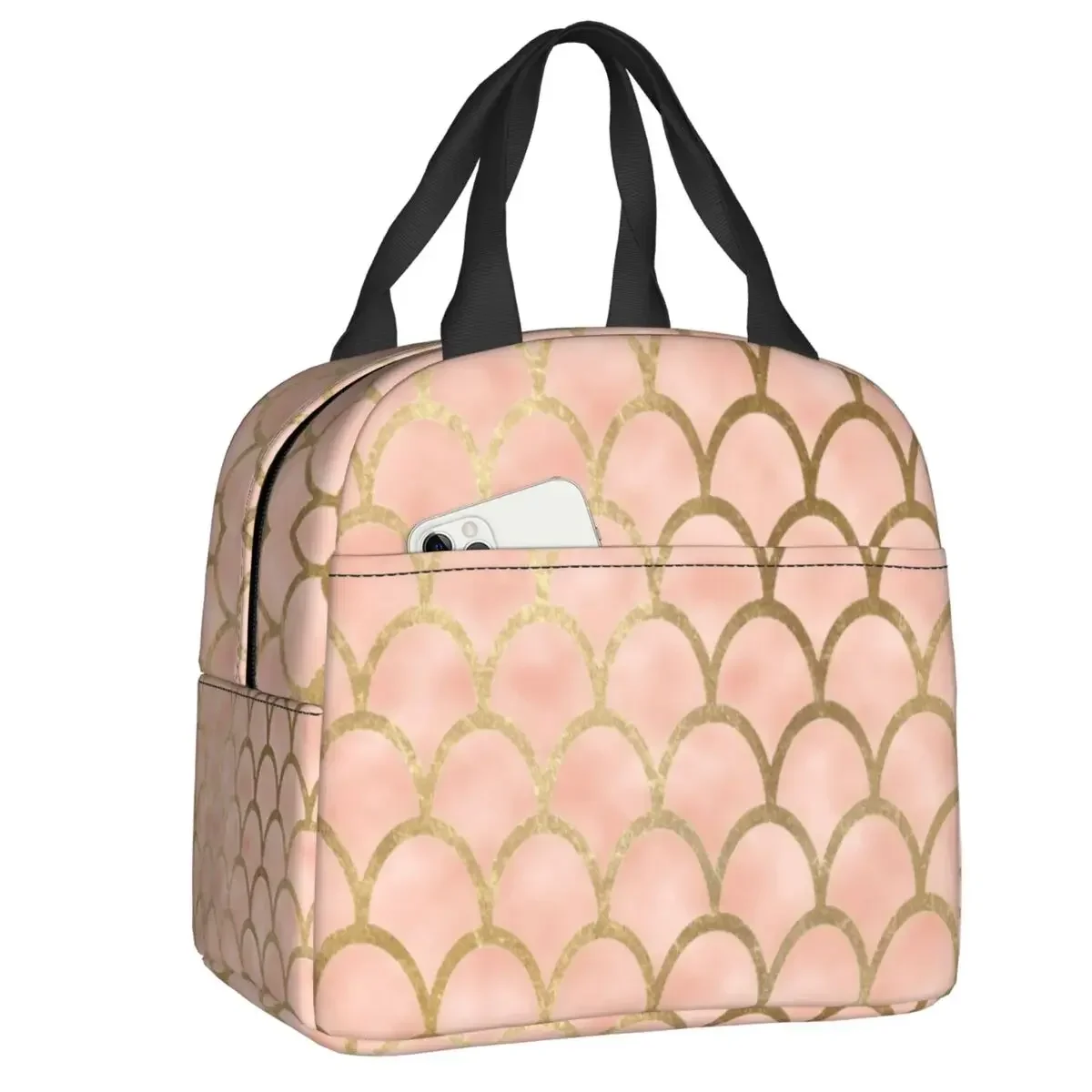 Bolsa de almuerzo personalizada con escamas de sirena de melocotón, loncheras con aislamiento más fresco para hombres y mujeres, para la escuela de niños