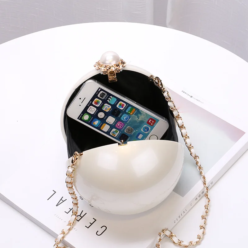 Dinner Banquet Bag Handheld Pearl Makeup Women\'s Bag Acrylic Hard Box Ball Diagonal Shoulder Crossbody Bag