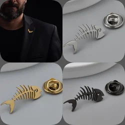 Creative fish bone gold-plated badge, men's collar brooch black, silver lapel pin, suit accessories set, branded men's gift