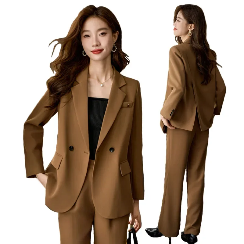 Pop Elegant Korean Fashion Blazer Tops Trousers Suits 2pcs Women Pant Sets 2024 Autumn Solid Color Commute OL Blazer Sets