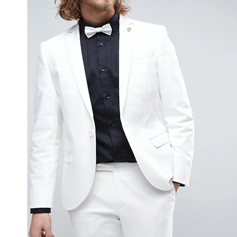 2025 Slim fit White Men Suits for Wedding 2 piece Man Fashion Jacket with Pants Custom Groom Blazer Sets Costume Homme 2022