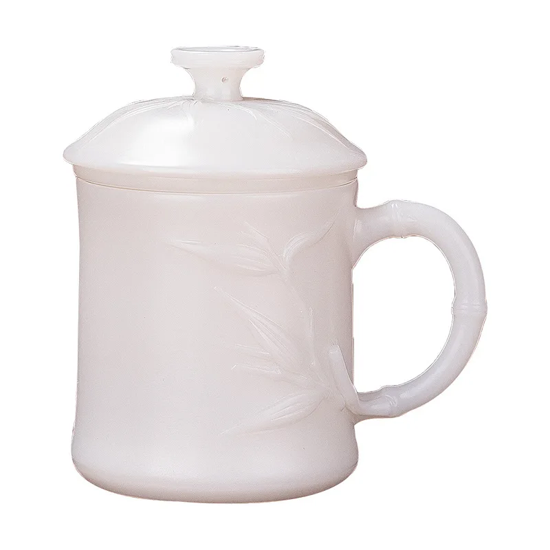 

Ivory White Ice Jade Porcelain Teacup Vegetarian Burned Dehua Jade Porcelain Office Cup Embossed Cup