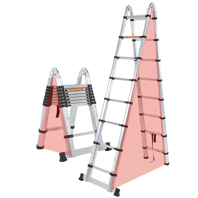 Durable Telescopic Aluminum Step Ladder 3m-12m Extendable Double Sides Foldable Warehouse Ladder