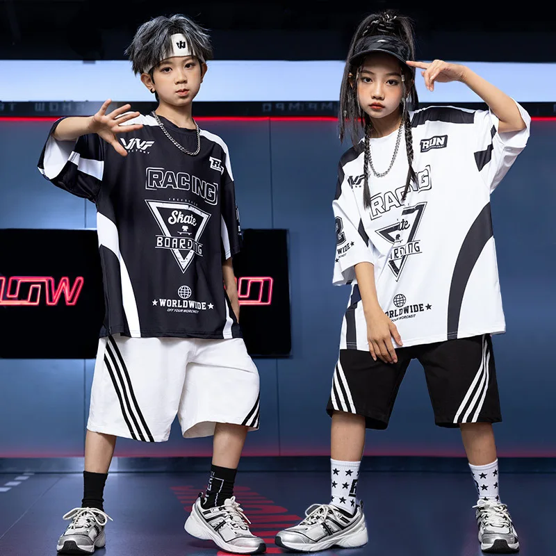 

Girls' Clothing Summer Chidren Hip Hop Outfit Printed Short Sleeve T-Shirt Pants 2 Piece Set Streetwear Boys' Personality Outfit