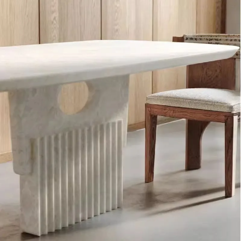 &Light Luxury White European Style Natural Stone High-grade Rectangular Dining Table for Small Apartment Home Furniture
