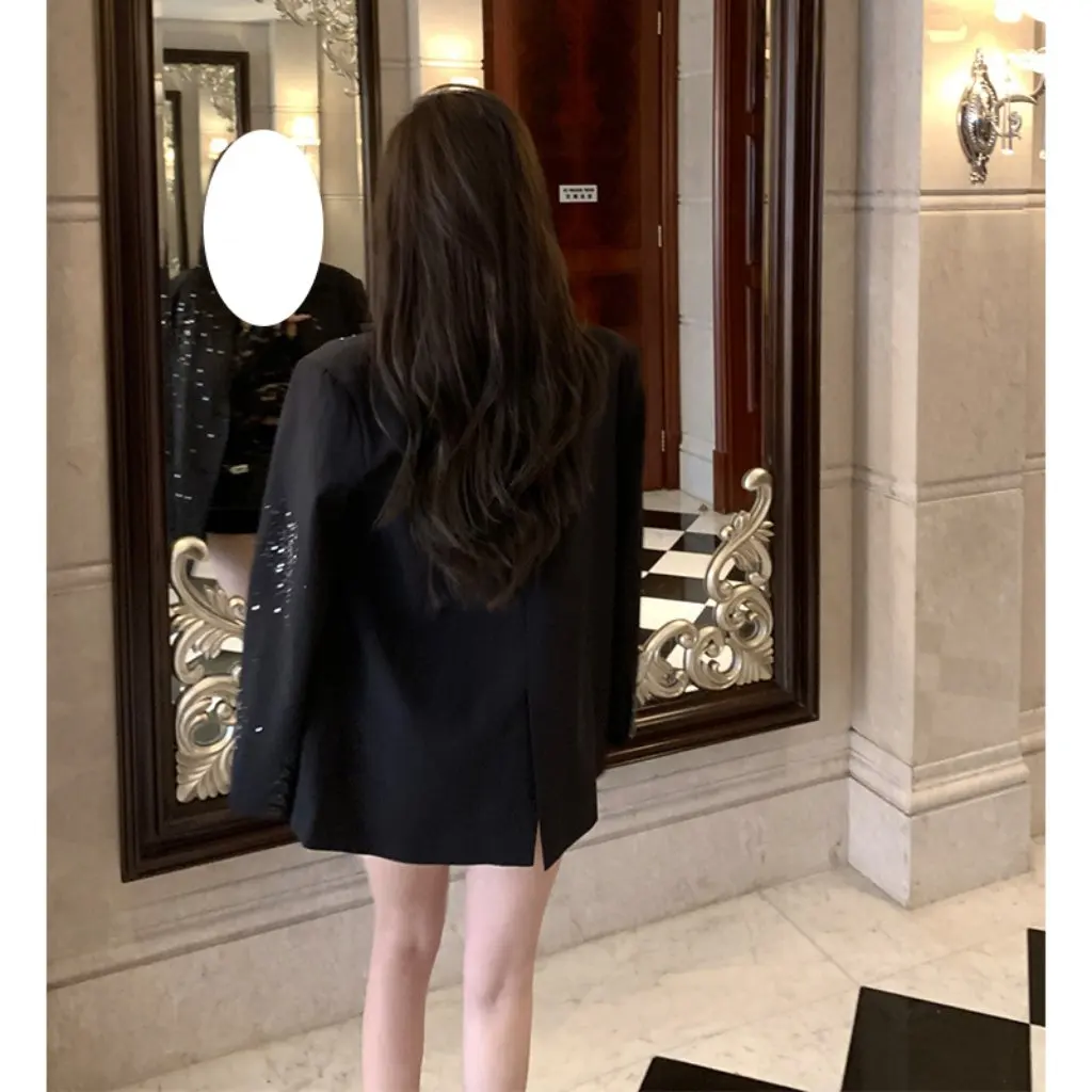 

Women's Celebrity Glitter Diamond Silhouette Jacket Suit Exquisite Shoulder Pad Fine Niche Dinner Party Outfit