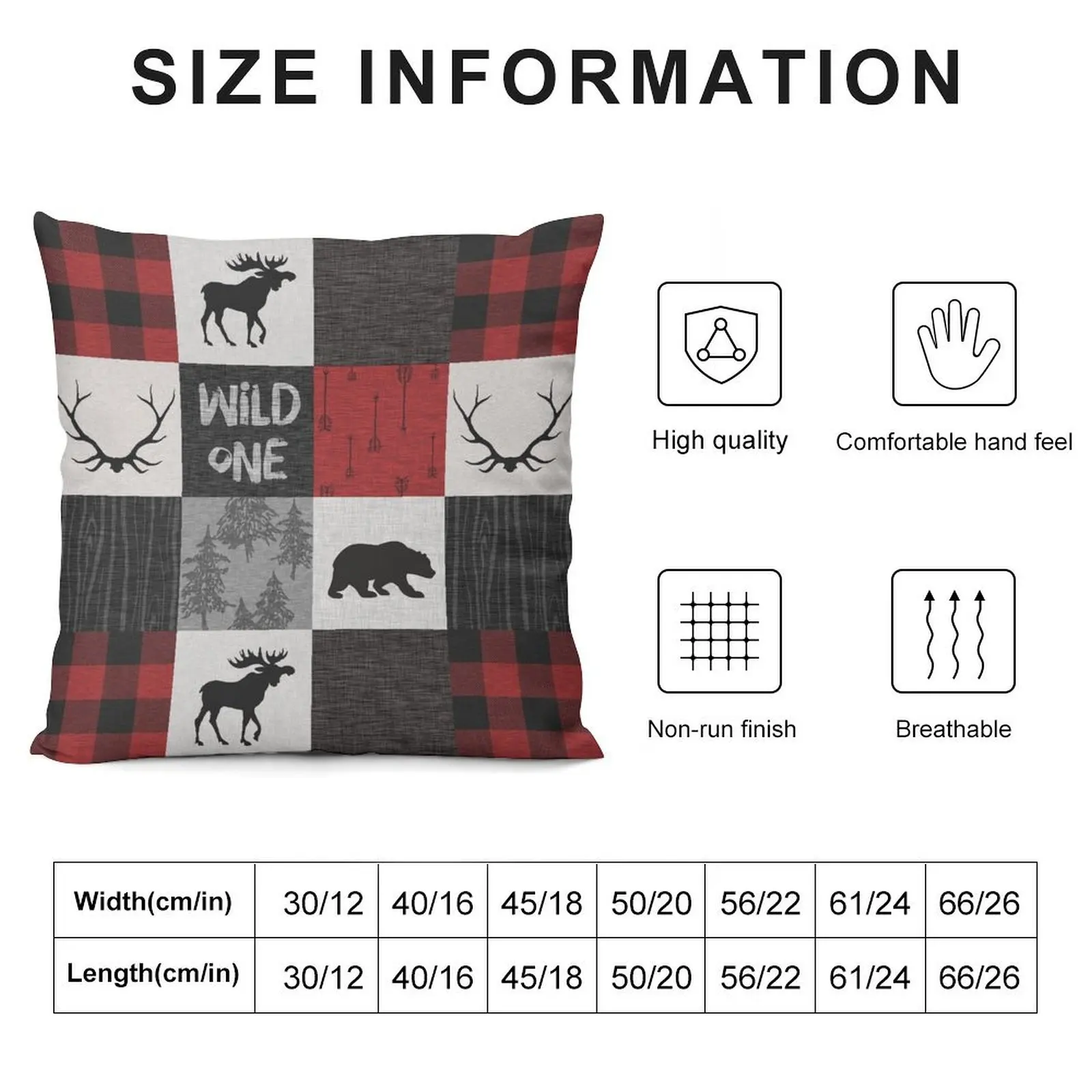 Wild One Woodland Patchwork- Red, Black, grey Throw Pillow Sofa Decorative Covers christmas cushions covers pillow