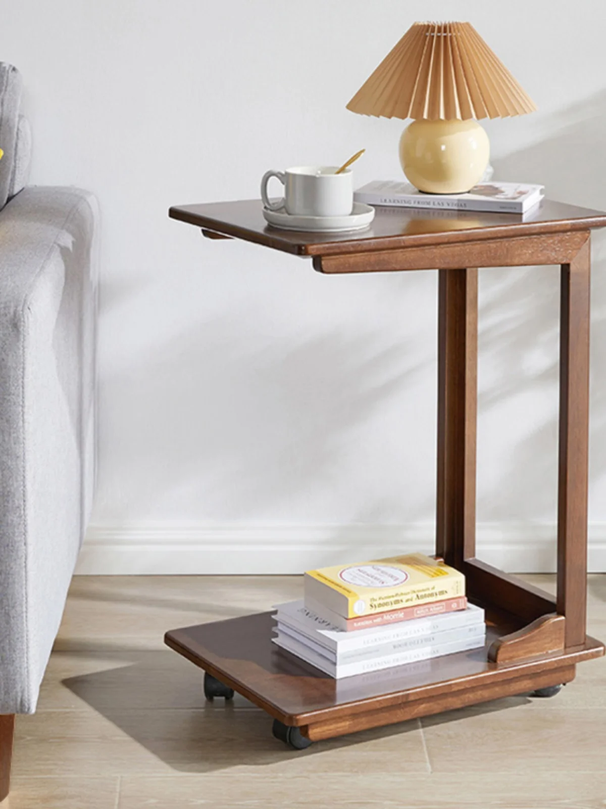 Sofa, computer desk, bedside table, coffee table, solid wood bedroom, small round , simple C-shaped side, movable image 2