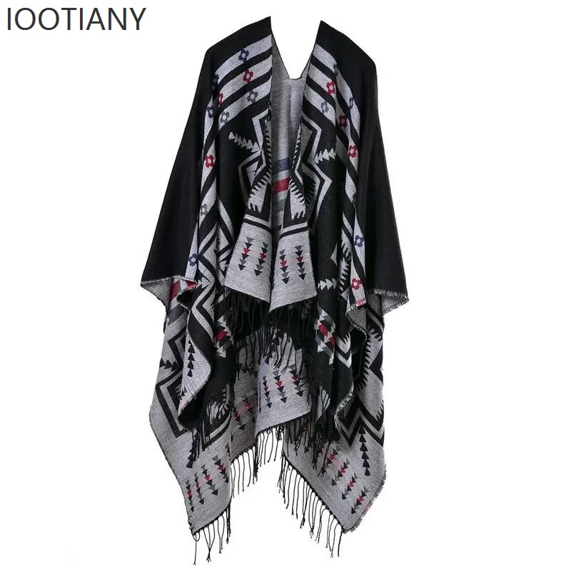 Autumn And Winter Popular New Scarf Women's Cross Plum Blossom Tassels Extended Shawl Imitation Cashmere Thickened Shawl Scarf