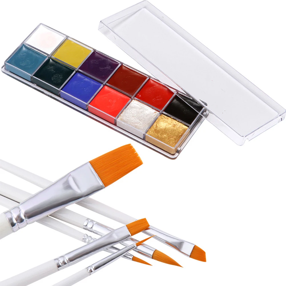 

12 Grids Body Paint Brushes Vibrant Oil Paints Halloween Christmas Party 12 Color Body Oil Paint Makeup Art Face Painting Set