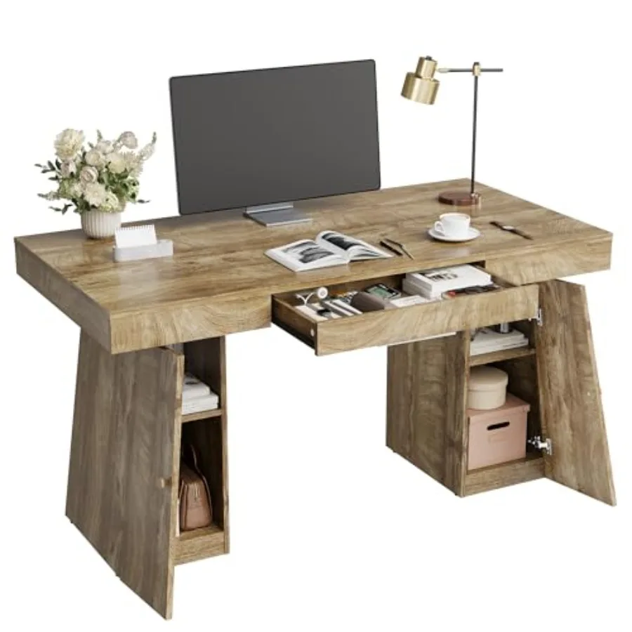 Modern Computer Desk for Home Office Use, Engineered Wood in Sleek Black, Spacious Surface with Two Smooth-Gliding Drawers