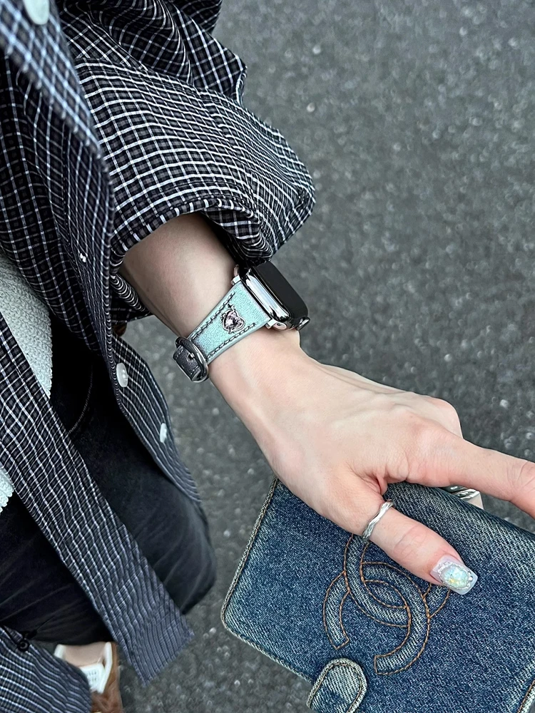 Gradient Leather Band For Apple Watch 38mm 40mm 41 42mm 45mm 46 49mm Woman Slim Bracelet Strap For iWatch Ultra 2 9 8 7 SE 6 5 4
