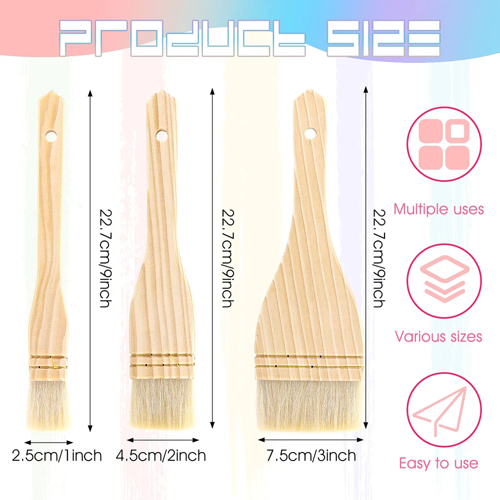 

3pcs Flat Hake Paint Brushes Artist Painting Brushes Sheep Hair Bristles Wash Brush for Watercolor Wash Ceramic Pottery Painting