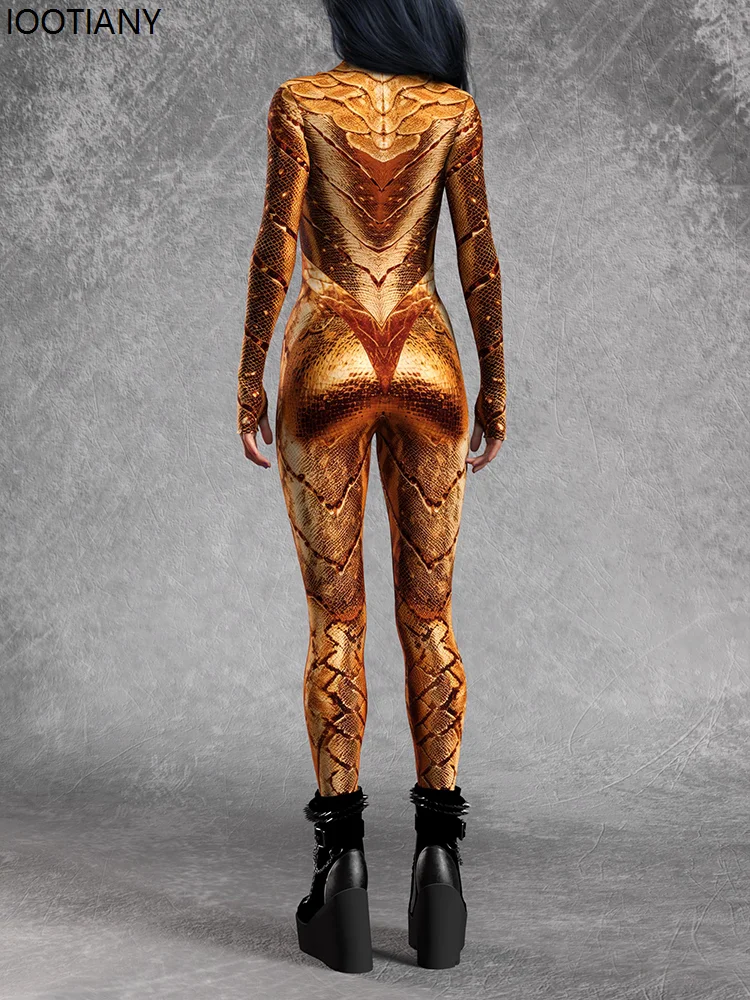 CosplayHalloween Golden Python Cosplay Coppia Tuta Scaglie di animali Tuta Gotica Morphsuits Festa di festa Zentai Suit Rave C