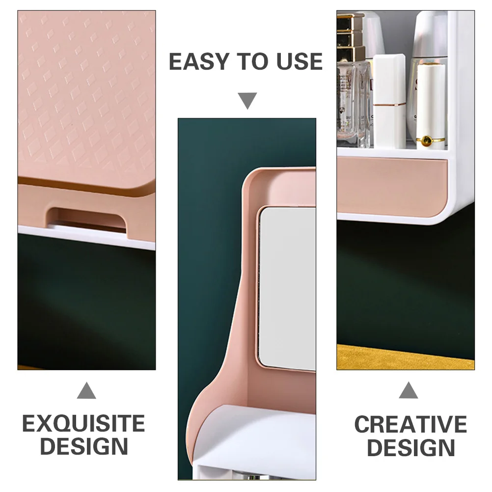 

Makeup Storage Box Organizer Container Mirror Design Dustproof Space Saving Desktop Holder Beauty Tools Case