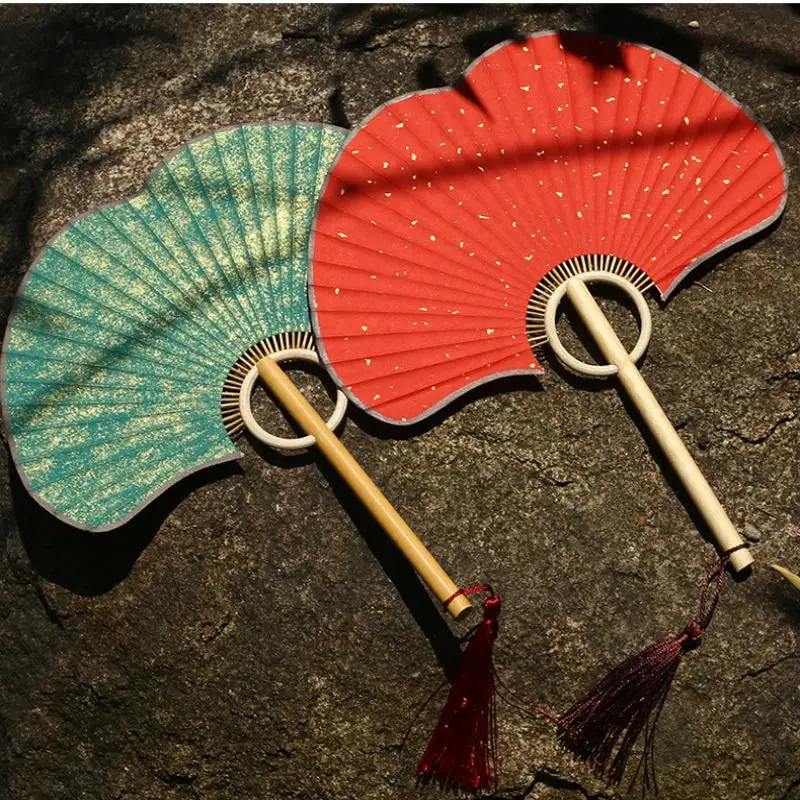 Ginkgo Round Fan Paper DIY Folding Fan Bamboo Wedding Painting Diyfans Party Decoration Art Craft Chinese Dance Fan Hand
