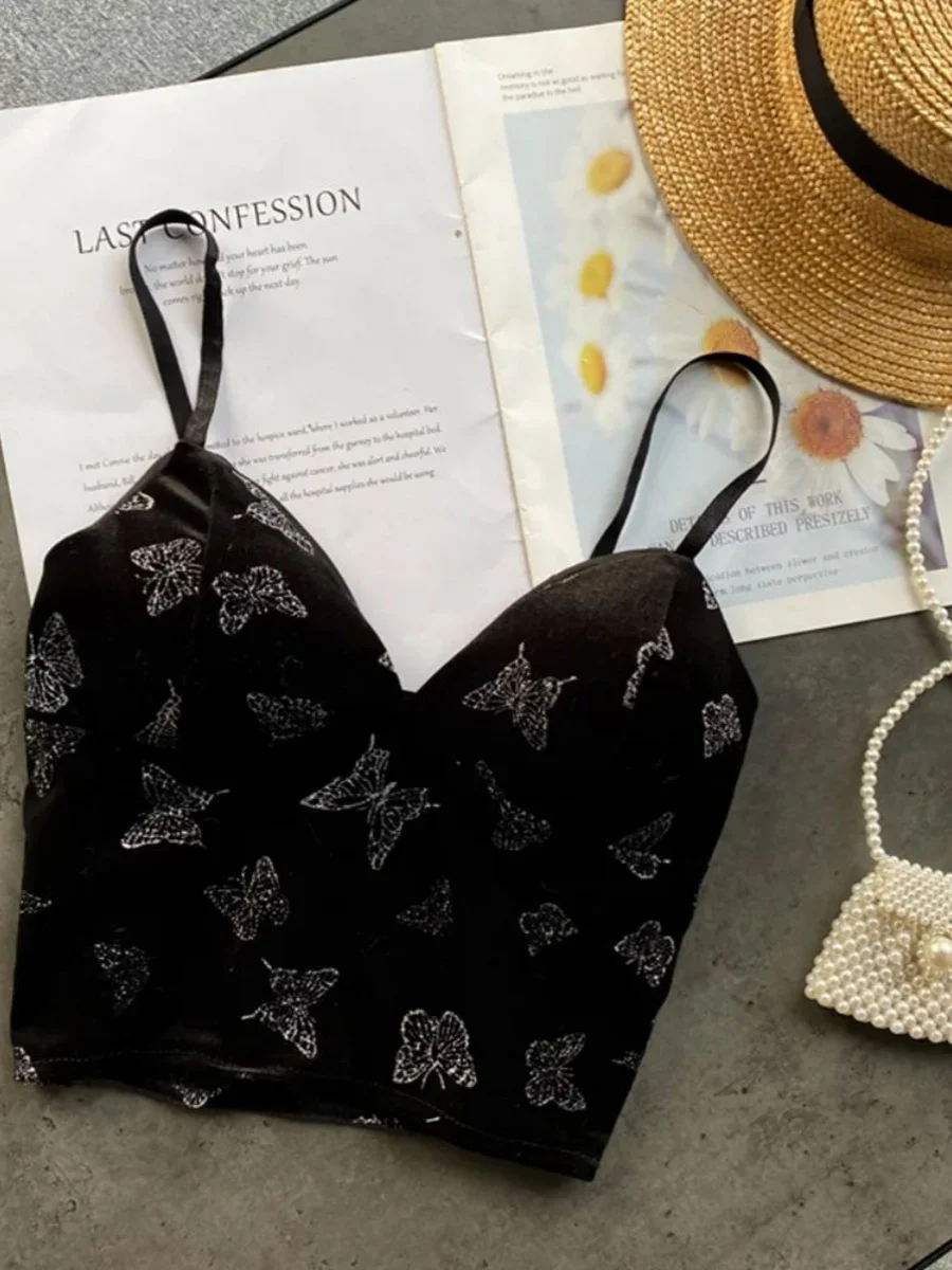 여성용 브이넥 프린트 마이크로 엘라스틱 민소매 조끼 스트리트 스타일 복합 소재 슬림핏 여름 신상 폴리에스터 섬유