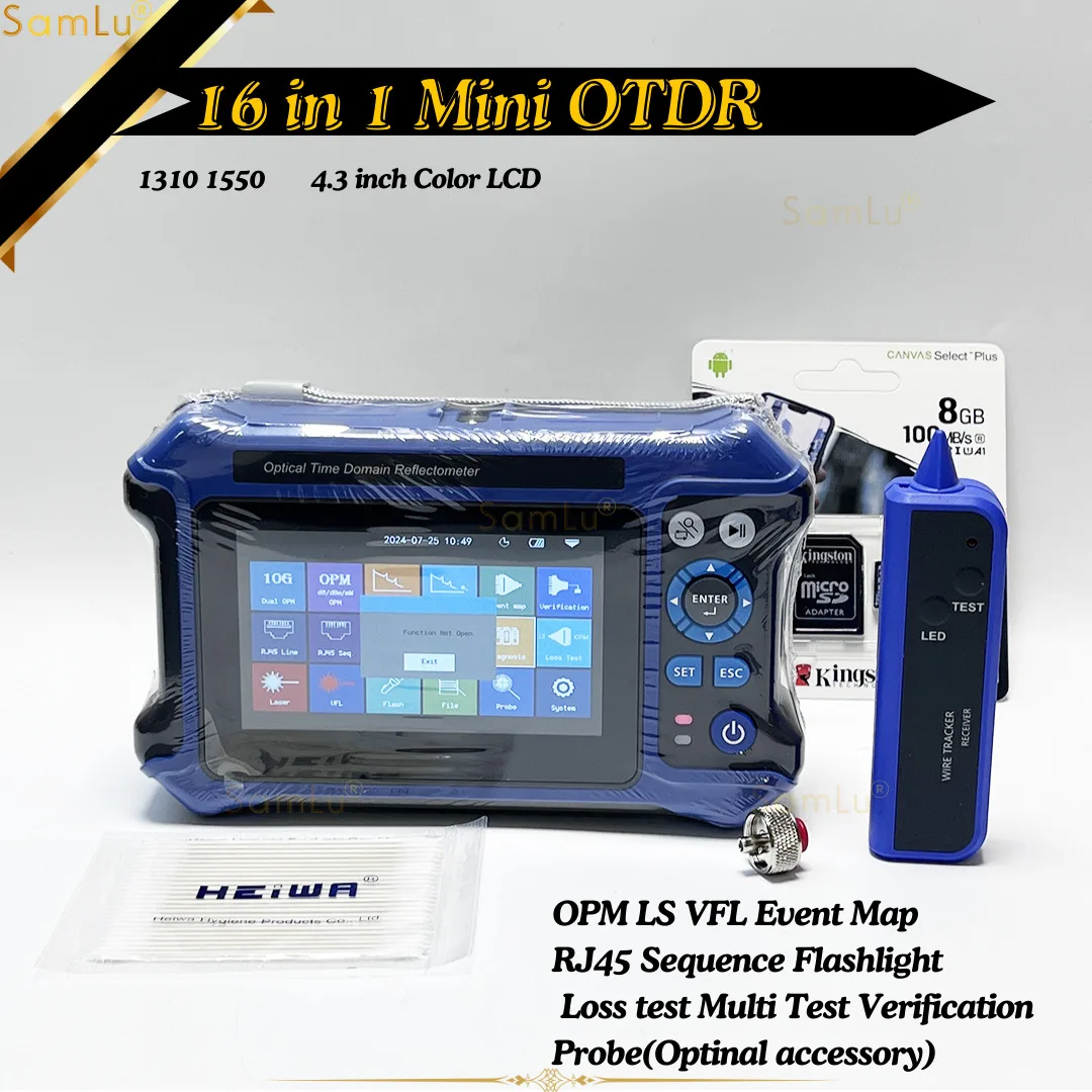 16 In 1 Mini Otdr Optical Time Domain Reflectometer 1310 1550 1625 Nm±20Nm 28/26Db With Opm Vfl LS Functions