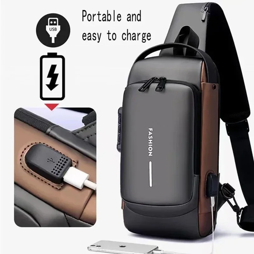 Sac à bandoulière antivol pour homme, sac à dos imperméable avec serrure à code, chargement USB, sac de voyage léger