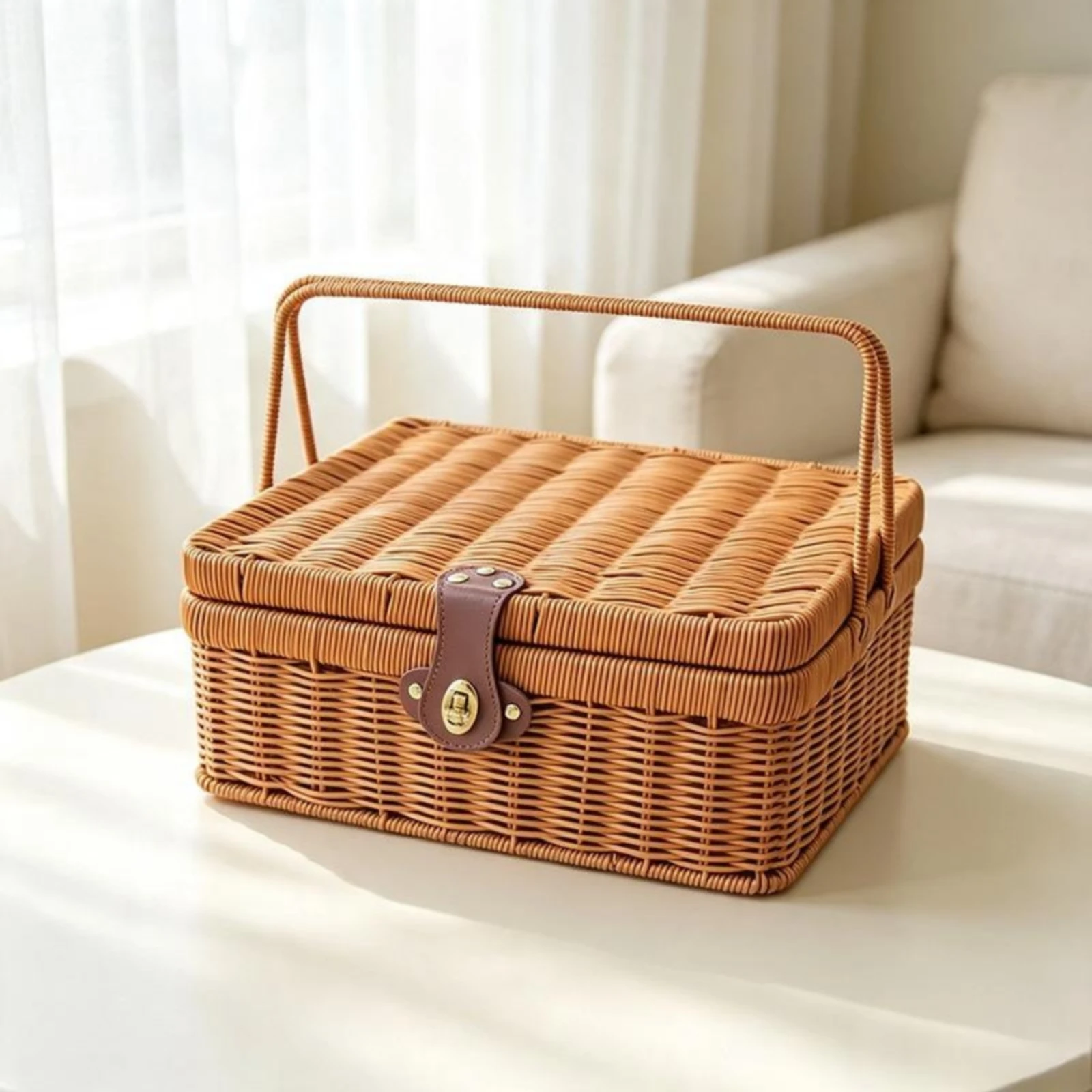 Woven Storage Bin Portable Plastic Rattan Storage Basket for Gift Presentation, Holiday Gifting