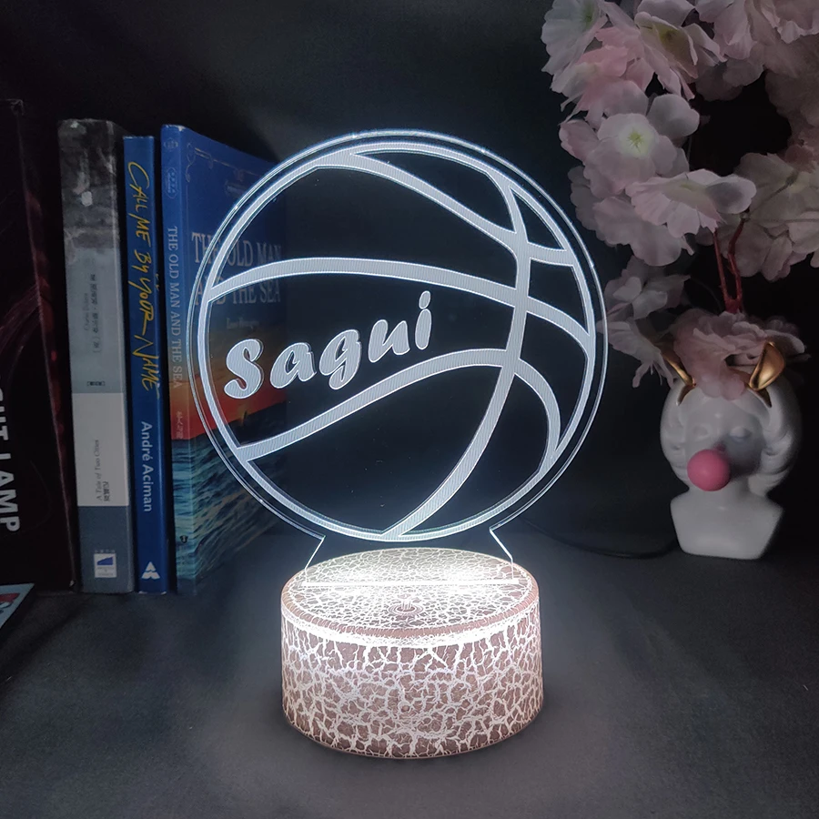 Pallacanestro personalizzata LED luci 3d nome personalizzato lampada da notte a forma di pallacanestro camera da letto per bambini decorazione della