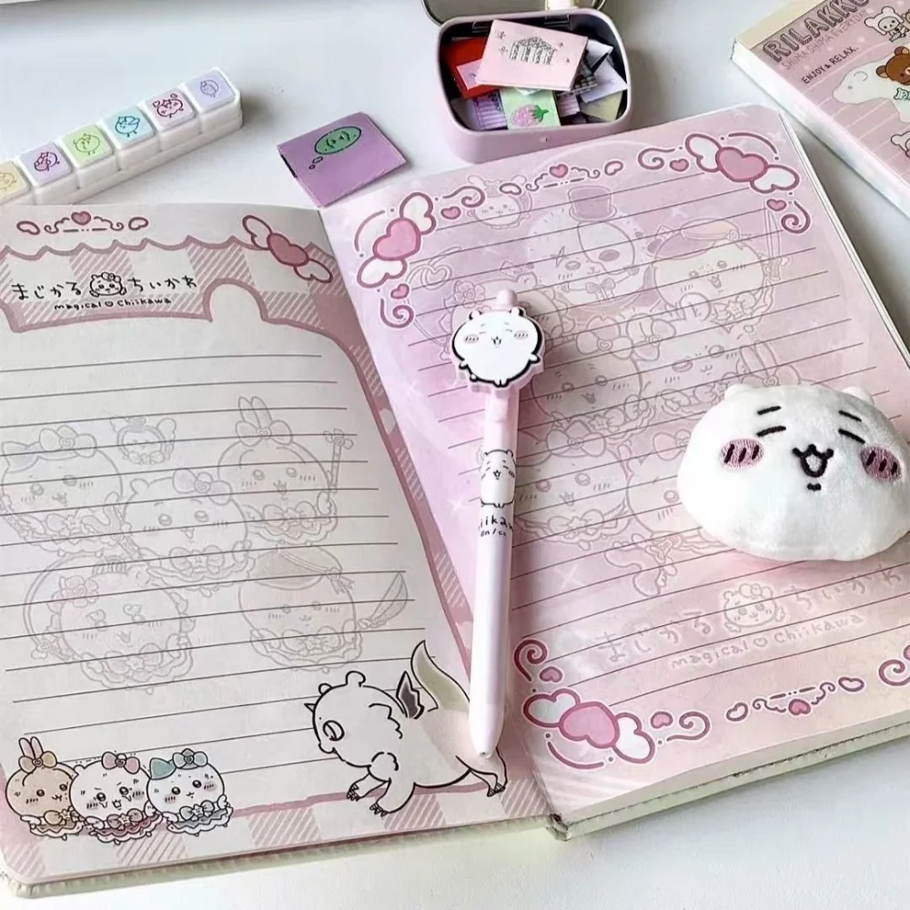 New Chikawa A5 PU Leather Thick Notebook Cute Colorful Painted Inner Pages Kawaii Student Diary School Supply