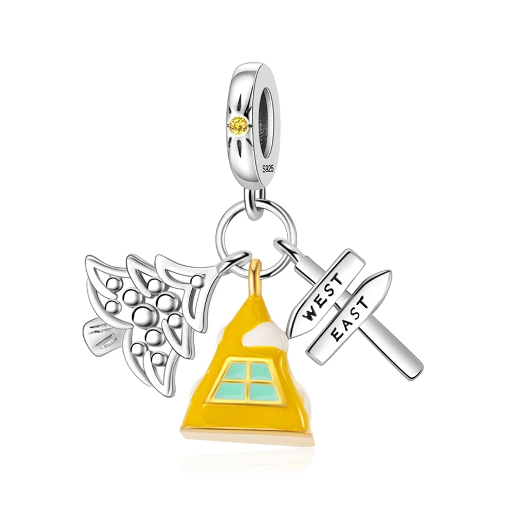 Pan Charms Original Small House & Road Signs Dangle Charm Bracelet Pendant Jewelry