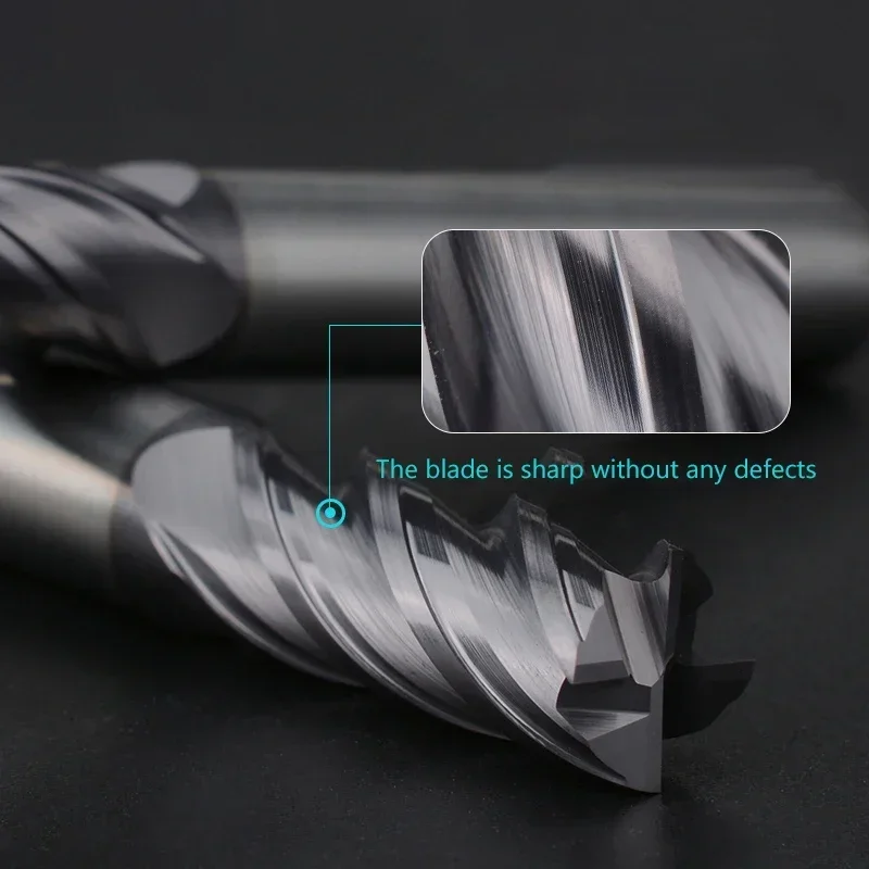 WOY HRC70 CNC Carbide End Mill Tungsten Cutter 4Flute Metal Steel Machining Tool 1-4 6 8 10 12 Shank Key Face Square Router Bit