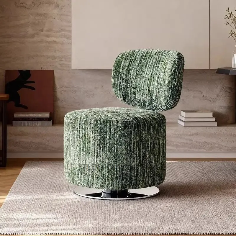 Base & Frame Luxury Chrome Swivel Vanity Upholstery, Stool S-Shaped with Round Fabric Accent Chair for Living Room & Bedroom