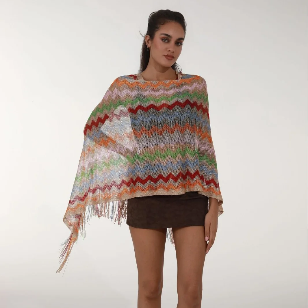 Women's Knitted Colorful Pullover Shawls Various Outfits Sunscreen Beach Towels Spring Summer Style