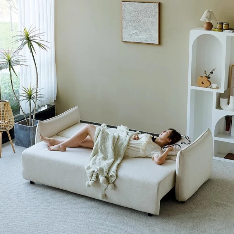 Cream wind removable lamb wool, storage sofa bed small apartment, living room three-person dual-use, sofa multi-function