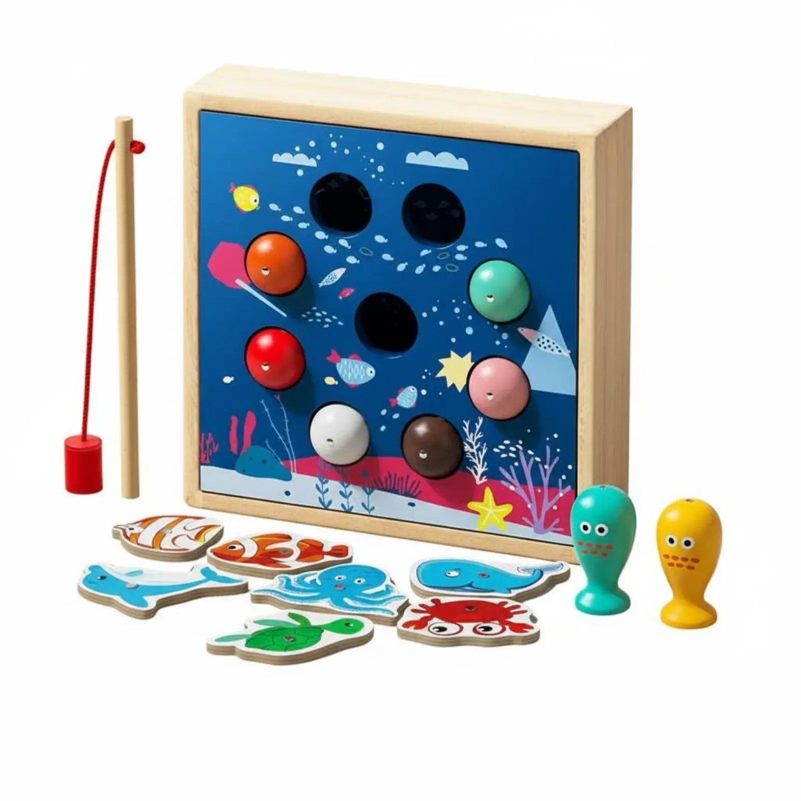 Kids Wooden Fishing Game Educational Toy for Children Sea Animal Puzzle Counting Colors Learning Fine Motor Skills