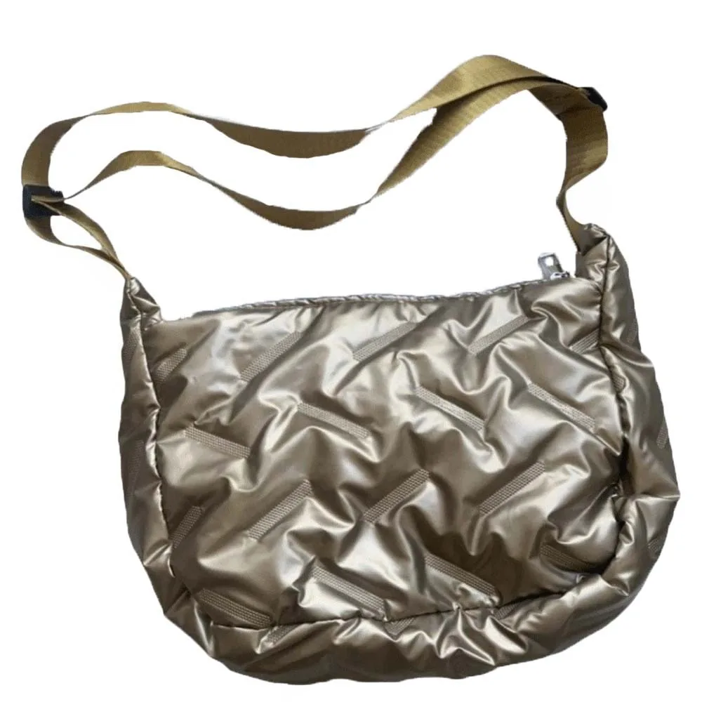 

Сумка-тоут из яркого хлопка Dumpling Bag, вместительная сумка через плечо, кроссбоди, серебристая нейлоновая сумка для осени и зимы