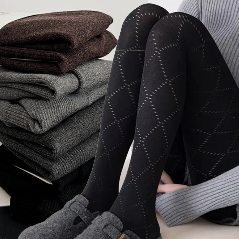 Autumn Winter Y2K Basic Tights Pantyhose Women High Waist Elastic Slim Grids Stockings Pantyhose Silky Jacquard Tights Leggings