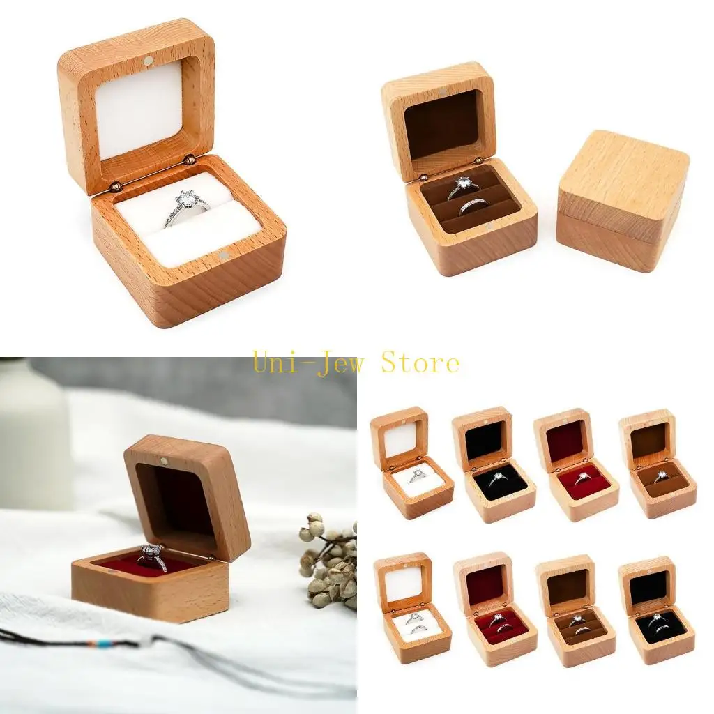 

40GB Natural Wooden Ring Box Jewelry Gift Box Walnut Small Jewelry Display Box