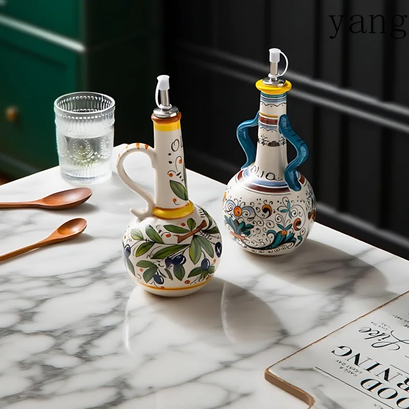 Olive Oil Dispenser Underglaze Embossed Ceramic Oil Vinegar Can Kitchen Accessories Storage Dispenser Container Bottle