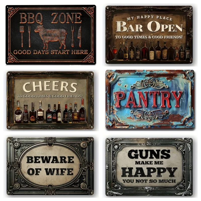 Vintage Metal Tin Poster BBQ Beer Bar Retro Metal Tin Signs Posters Plate Wall Decor for Bar Restaurant Cafe Clubs Retro Plaque