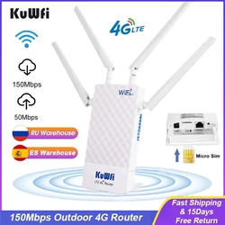 KuWFi-enrutador inalámbrico 4G LTE para exteriores, enrutador WiFi de 150Mbps con ranura para tarjeta Sim, antena externa, soporte IP65, cámara de interruptor POE de 48V