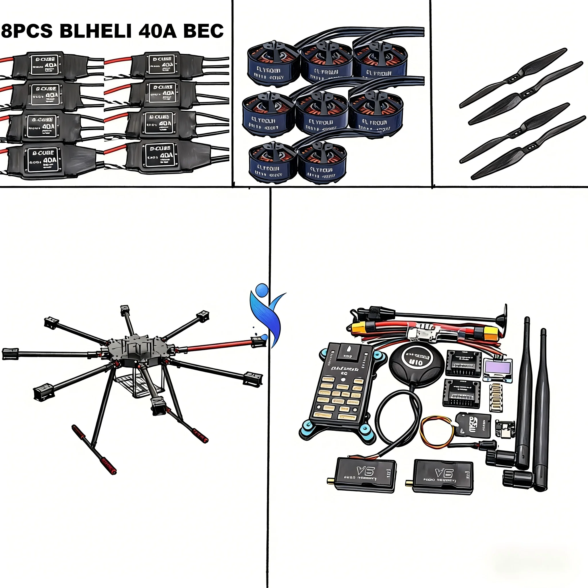 

LX1100 Pixhawk 6C PRO M8N/M9N/M10 Контроллер полетаСвсе углеродное волокно 1100 мм Октокоптер BLHELI 40A ESC D4114 400 кВ Двигатель