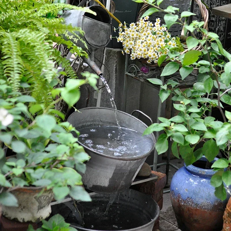 Rotundity Double Handles Vintage Metal Flower Pots Courtyard Garden Waterproof Grocery Storage Iron Basket Decorate Ornament