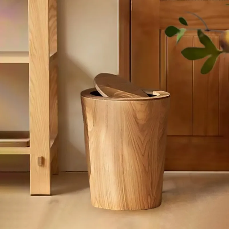 Household Nordic and Japanese Style Simple Wooden Wood Grain Commercial Hotel Office Storage Wastebasket