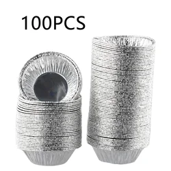 100Pcs Aluminum Alloy Egg Molds Round Shape Cupcake Mini Pie Baking Reusable Muffin Cake Cookie Cups Mold Disposable Bake Plate