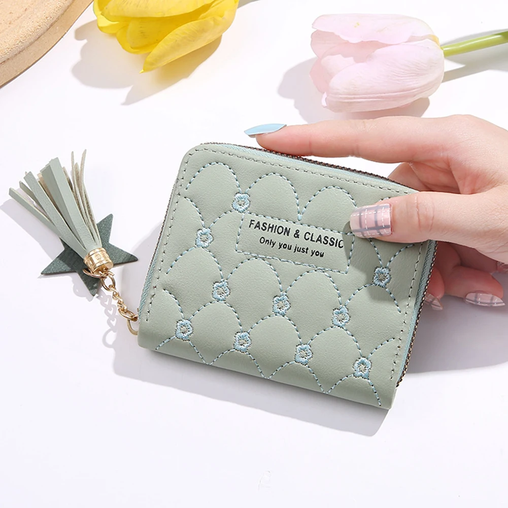 Multi-Card Floral Embroidered Zipper Coin Bag Large Capacity Multi-Purpose Small Purse For Coin Cards