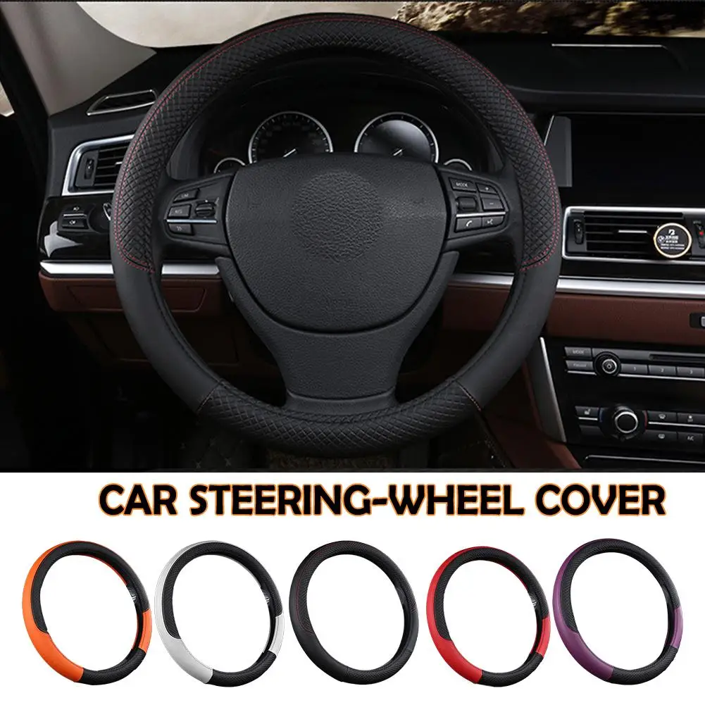 Universal O / Circle Style Embossing Leather Car Steering-wheel Sport Auto 38CM Steering Anti-Slip Wheel Cover Car-styling G7N6