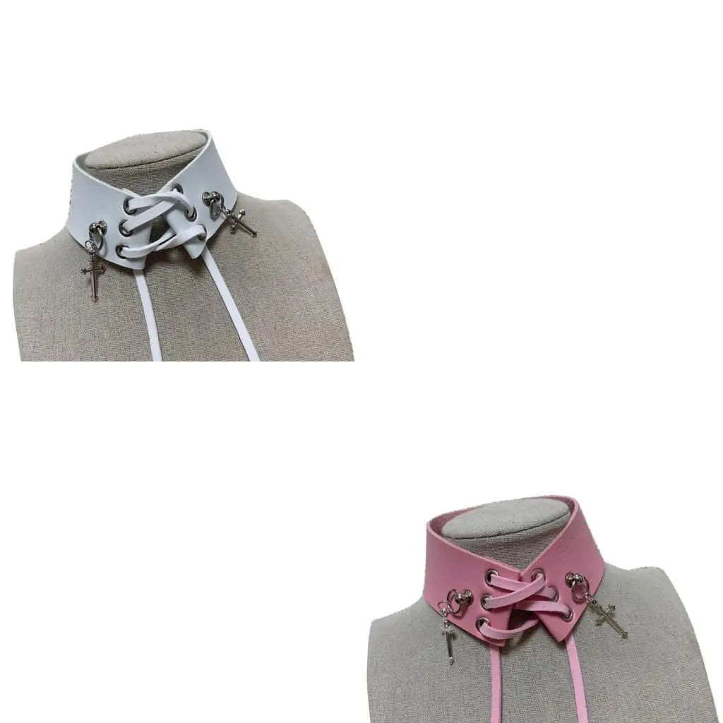 

652F Gothic Choker Necklace Decorative Faux Collar Lace Up PU Necklace for Teens Girl Steampunk Neckwear Subculture Accessory
