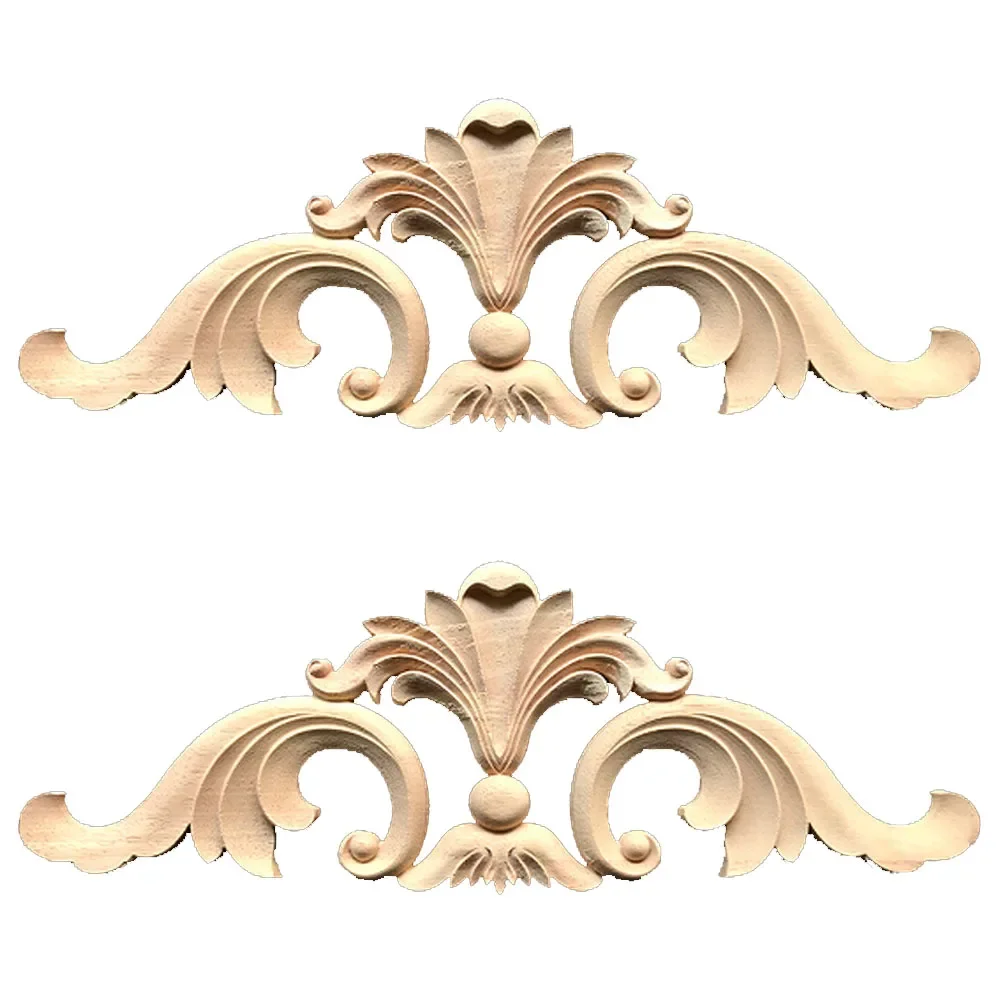 2Pcs Wood Carving Decal Wood Carved Long Applique Floral Corner Onlay Applique Furniture Decoration for Cabinet Door Window