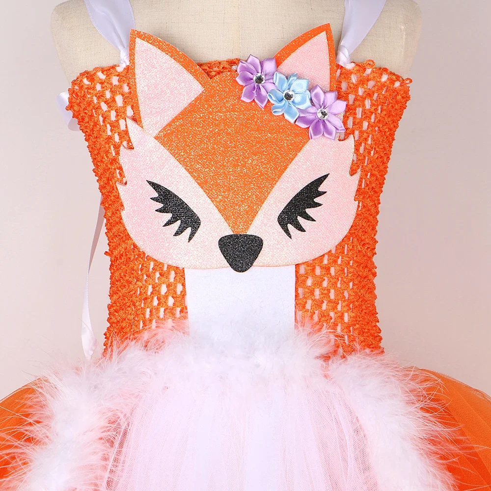 Raposa laranja branca fantasia de Halloween para meninas, cosplay animal vestido tutu com orelhas, roupas de aniversário infantil, festa de carnaval