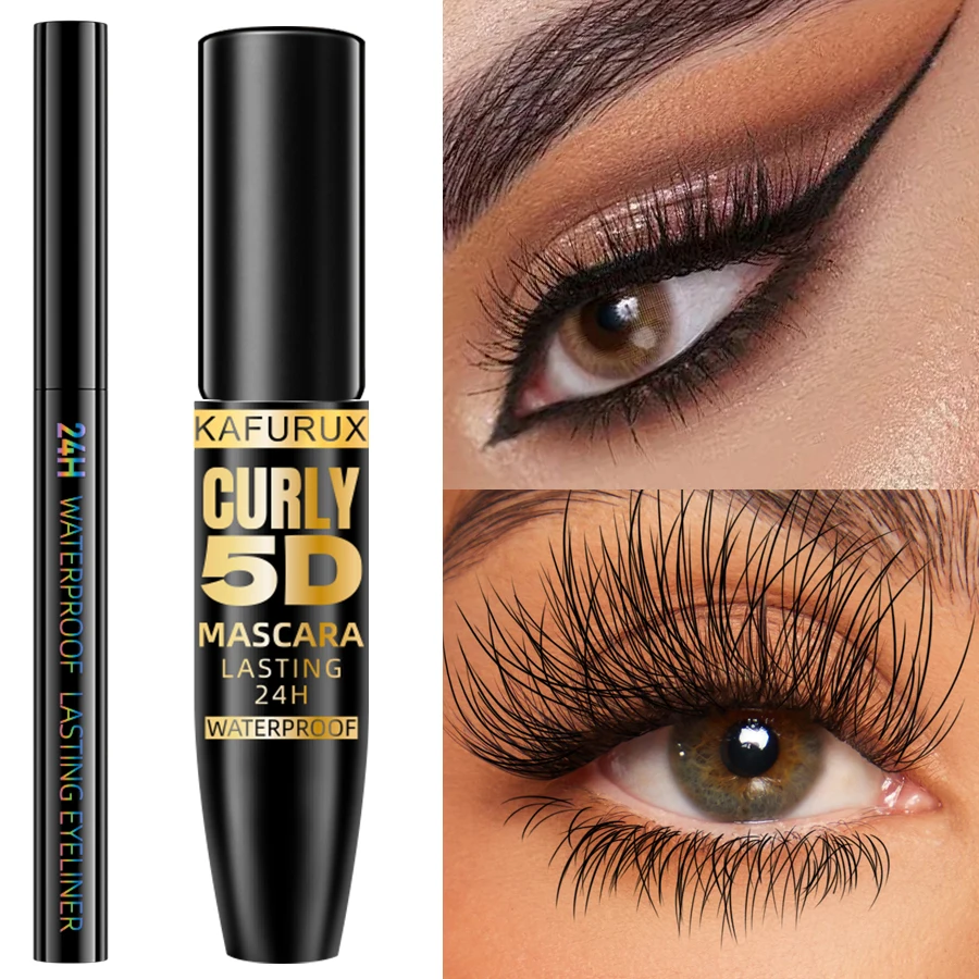 Matita e mascara per eyeliner neri da 2 pezzi a lunga durata a prova di sbavature per il trucco degli occhi audace, cosmetici per eyeliner naturali per regali da donna