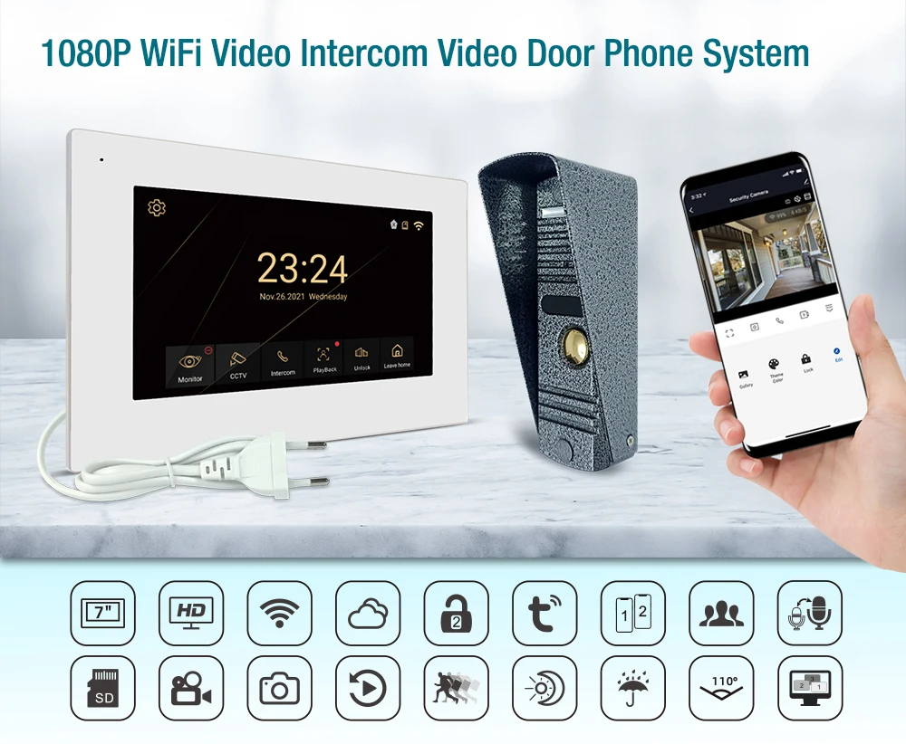 Hayway Home Intercom 1080P Doorbell Camera For Apartment 7 \