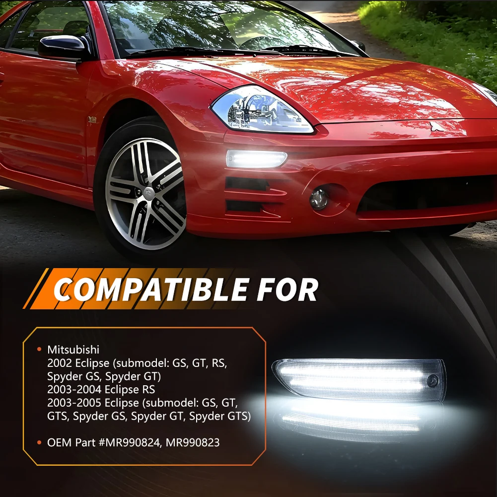 2Pcs Front Corner DRL Light Daytime Running Light Turn Signal Light Parking Light LED For 2002 2003 2004 2005 Mitsubishi Eclipse